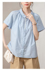 Elegant Blue Peter Pan Collar Button-Up Blouse - Masion Chérie