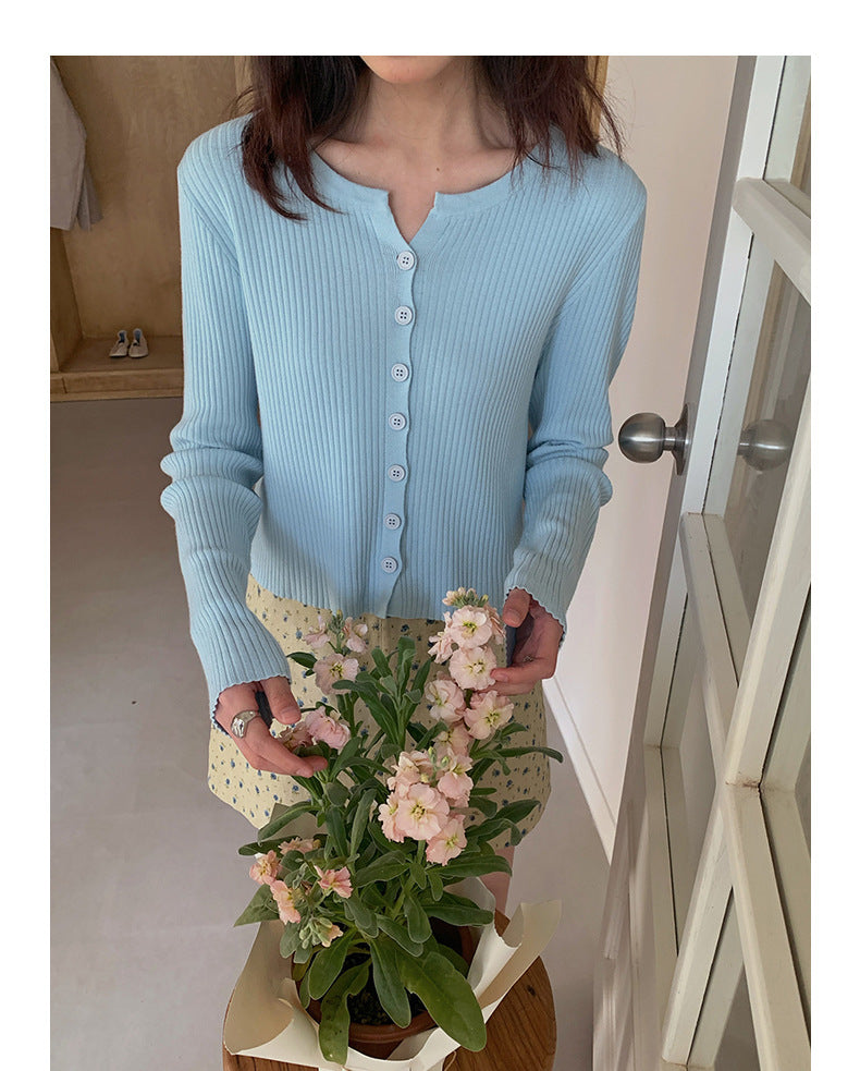 Macaron-Coloured V-neck Long Sleeve Knit Sweater - Masion Chérie