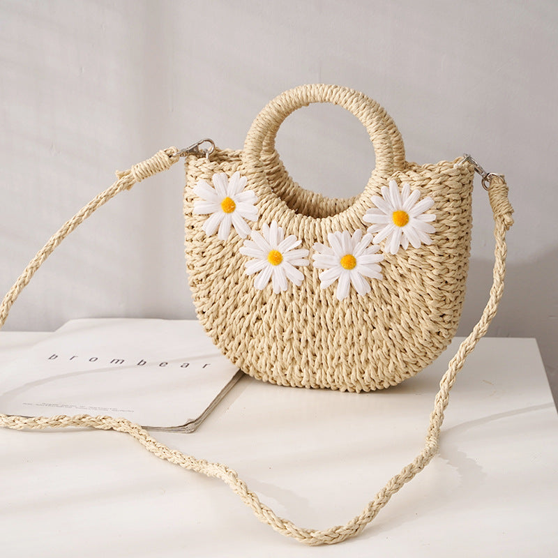 Little Daisy Moon-Shaped Woven Tote Bag - Masion Chérie