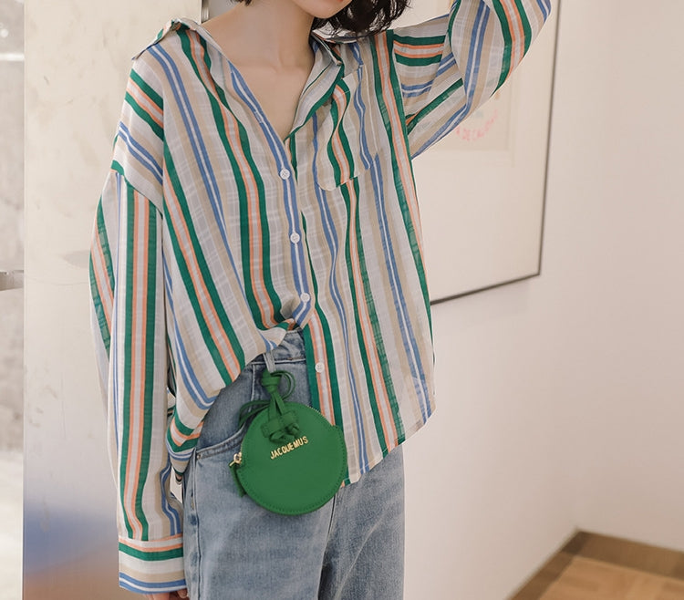 Vibrant Striped Button-Up Long Sleeve Blouse - Masion Chérie