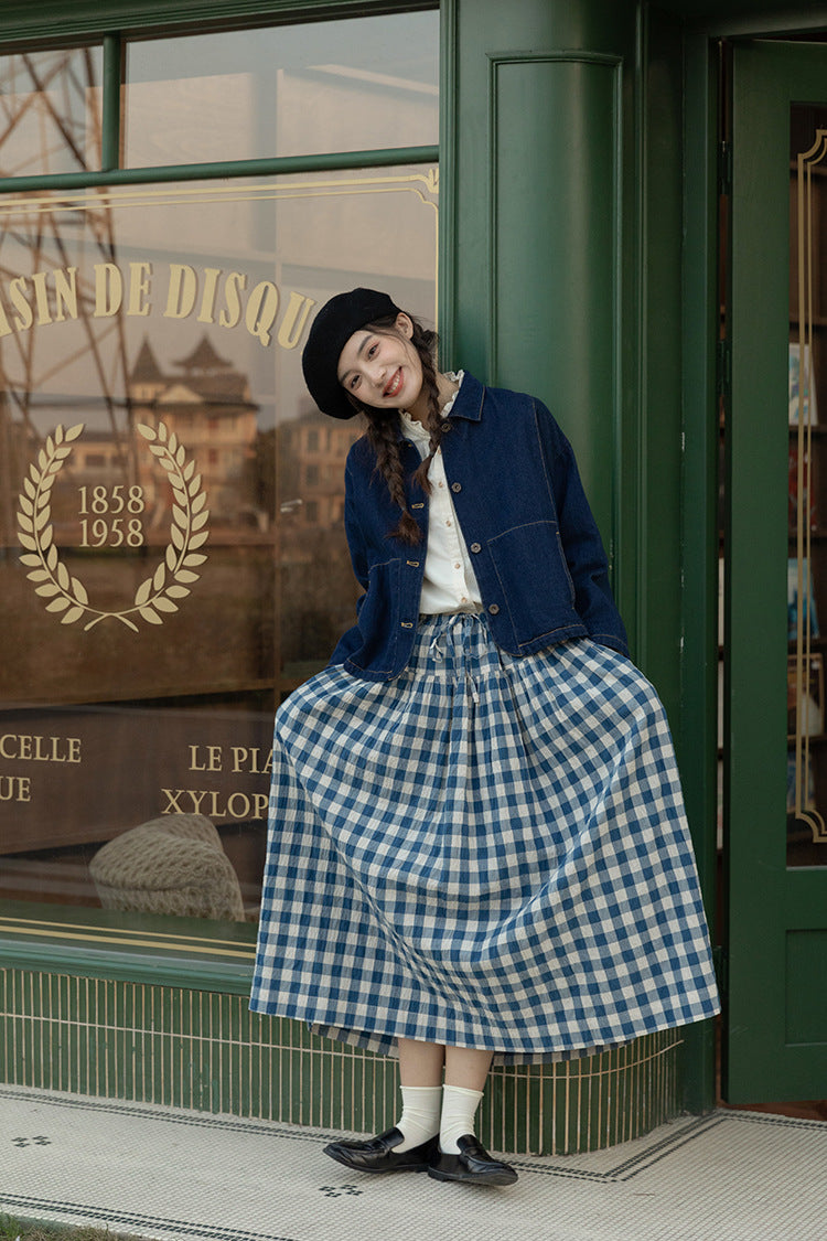 Vintage Blue Gingham Maxi Skirt