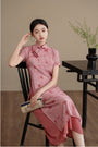 Graceful Watermelon Red Floral Silk Linen Layered Cheongsam Dress