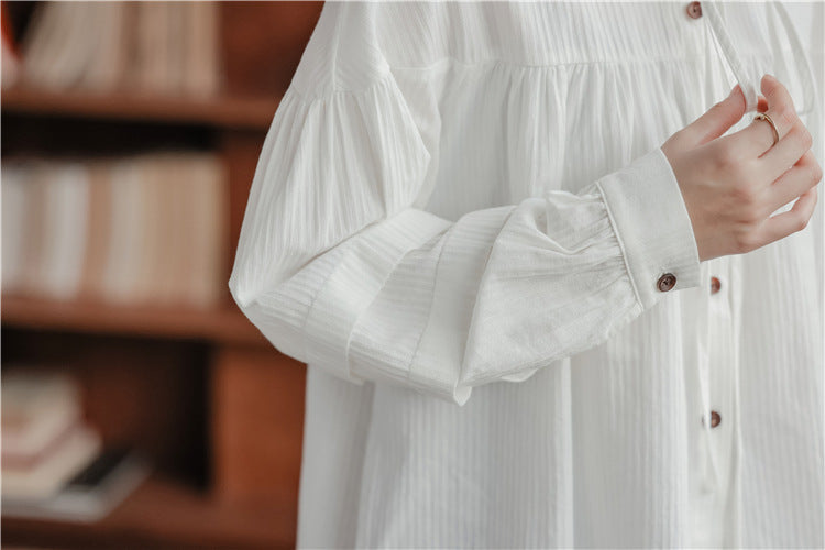 Whimsical White Button-Front Ruffle Collar Blouse