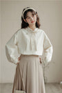 Elegant Ruffled Collar Ribbon-Tie Loose Fit Blouse