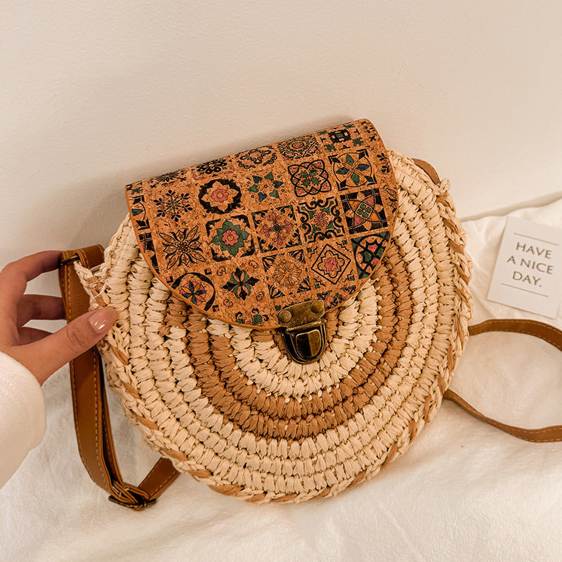 Contemporary Chic Round Crossbody Straw Bag - Masion Chérie