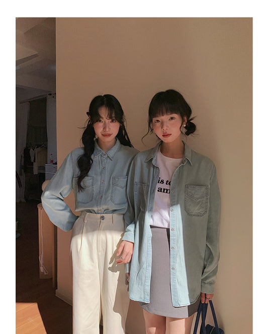 Sky Blue Casual Denim Shirt - Masion Chérie