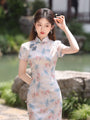 Blush Blue Jacquard Floral Cheongsam Dress