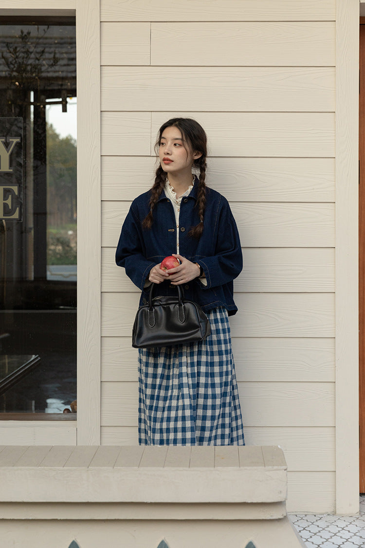 Vintage Blue Gingham Maxi Skirt