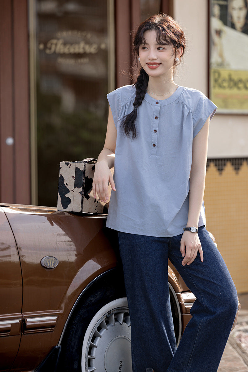 Chic Button-Down Sleeveless Blouse - Masion Chérie