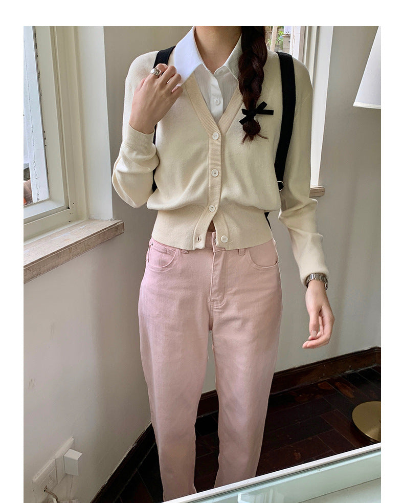 Korean-Style Polo Collar Knit Cardigan Top - Masion Chérie