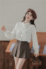 Whimsical White Button-Front Ruffle Collar Blouse