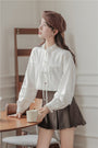 Whimsical White Button-Front Ruffle Collar Blouse