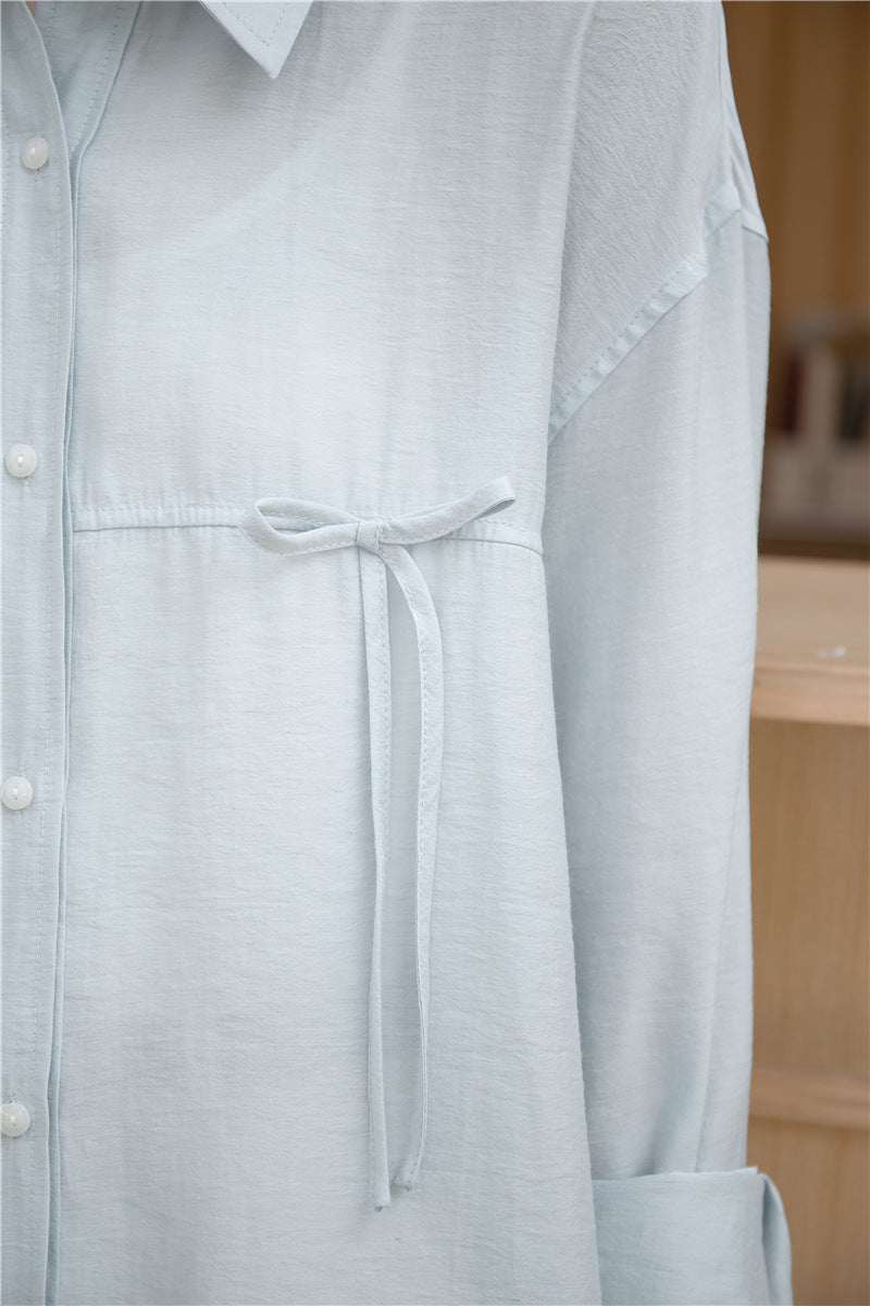 Light Blue Tencel Button-Down Long Sleeve Shirt - Masion Chérie