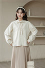 Elegant Ruffled Collar Ribbon-Tie Loose Fit Blouse