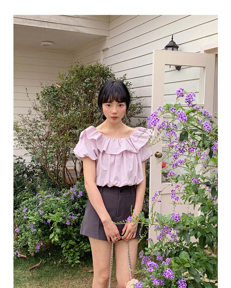 Vintage Ruffle Off-Shoulder Top Short Sleeves - Masion Chérie