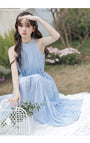 Elegant Periwinkle Tiered Halter Neck Midi Dress - Masion Chérie