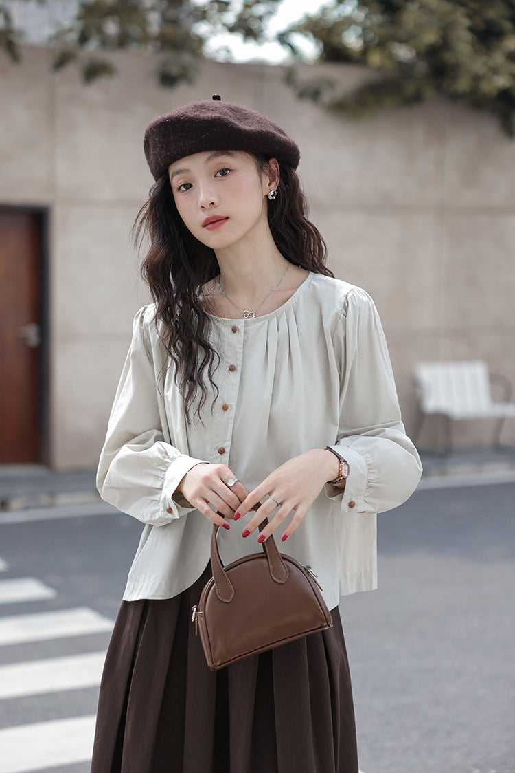 Minimalist Round Neck Buttoned Front Blouse