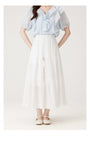 Charming Ruffled Blue Blouse & White Tiered Skirt Set - Masion Chérie