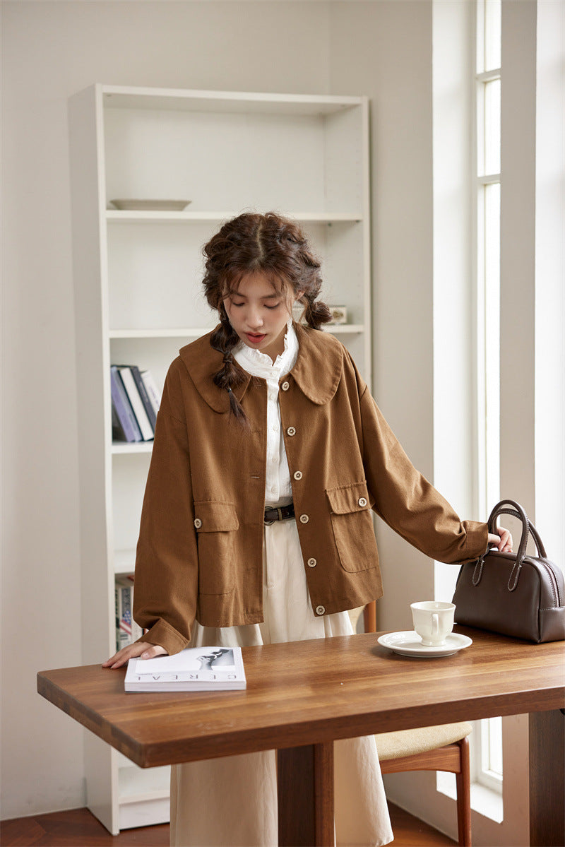 Peter Pan Collar Buttoned Jacket