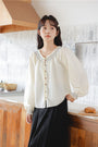 Smocked Yoke Button-Down Long Sleeve Blouse