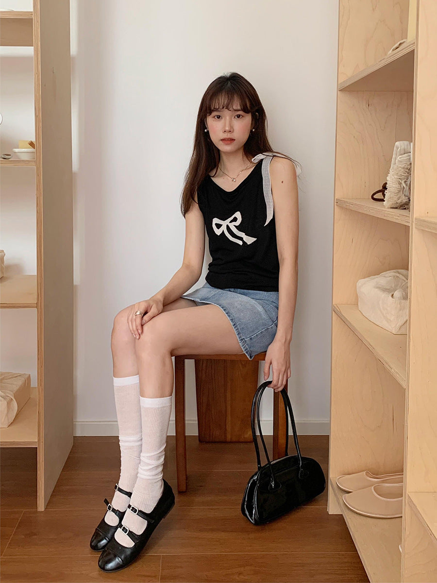 Korean-Style Knitted Tank Top Sleeveless Top - Masion Chérie