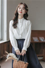 Charming White Ruffled Collar Button-Down Blouse