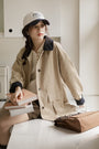 Khaki Two-Tone Contrast Collar Casual Jacket