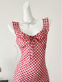 Cherry Red Plaid Mermaid Strap Dress - Masion Chérie