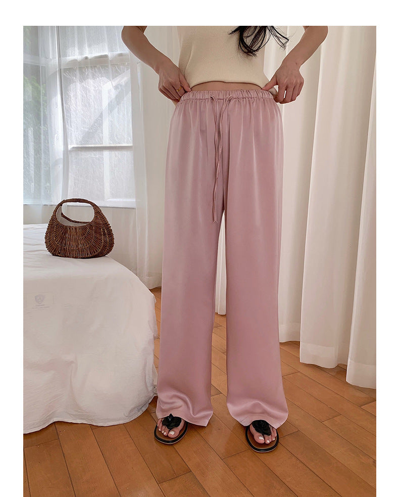 Straight-Leg Full-Length Pants in Satin - Masion Chérie