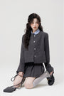 Trendy Gray Wool Jacket and Mini Skirt Set