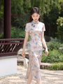 Blush Blue Jacquard Floral Cheongsam Dress