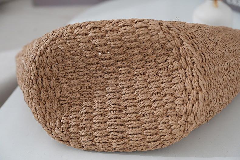 Rattan Handle Straw Tote Bag Vacation Beach Tote Bag - Masion Chérie