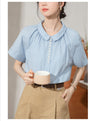 Elegant Blue Peter Pan Collar Button-Up Blouse - Masion Chérie