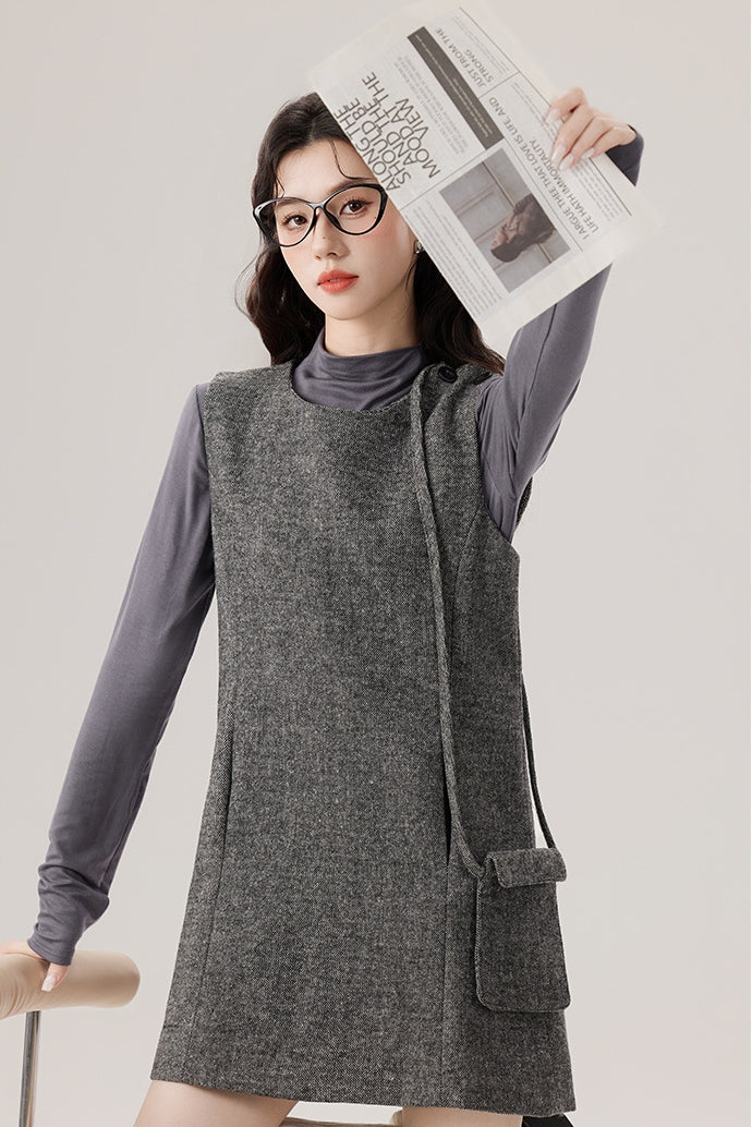 Base Layer Turtleneck and Chic Gray Vest Dress Set