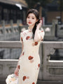 Delicate Ivory Floral Print Cheongsam Dress