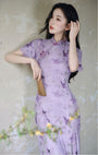 Butterfly Print Violet Cheongsam Dress