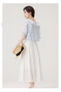 Charming Ruffled Blue Blouse & White Tiered Skirt Set - Masion Chérie