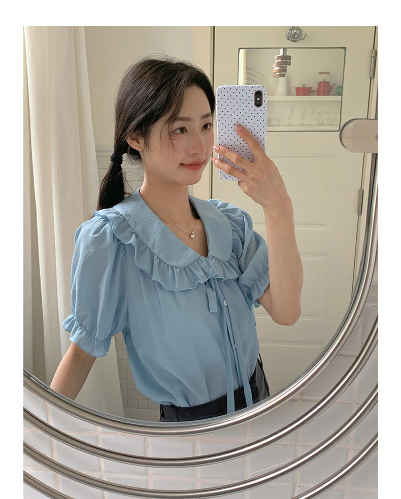 Vintage Ruffled Peter Pan Collar Chiffon Blouse - Masion Chérie