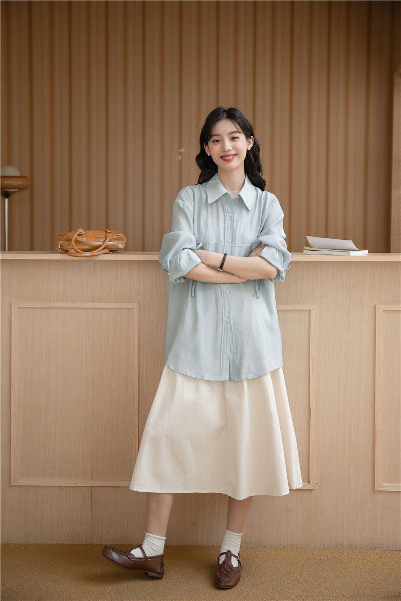 Light Blue Tencel Button-Down Long Sleeve Shirt - Masion Chérie