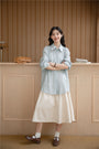 Light Blue Tencel Button-Down Long Sleeve Shirt - Masion Chérie