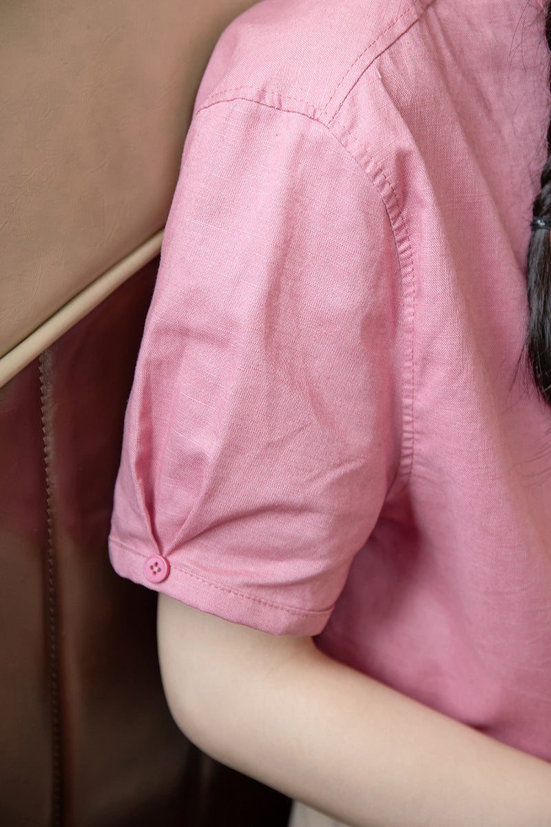 Vintage Pink Short Sleeve Button-Down Shirt - Masion Chérie