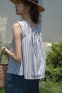 Striped Gathered Neck Sleeveless Top - Masion Chérie