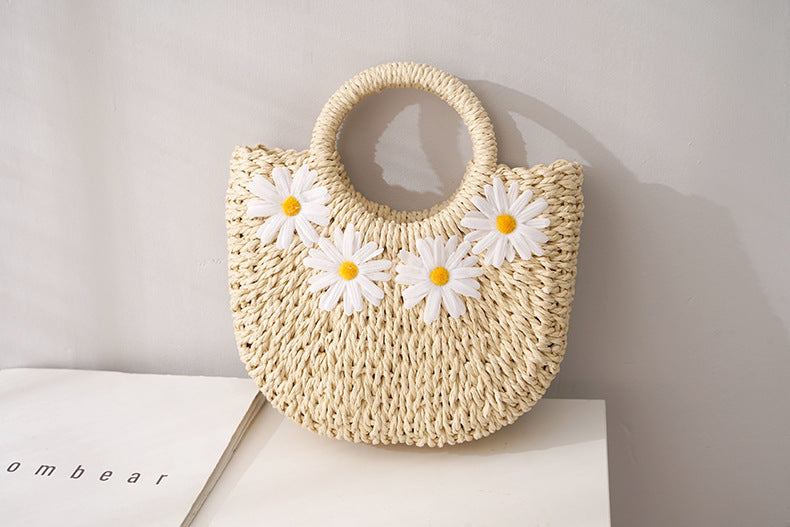 Little Daisy Moon-Shaped Woven Tote Bag - Masion Chérie