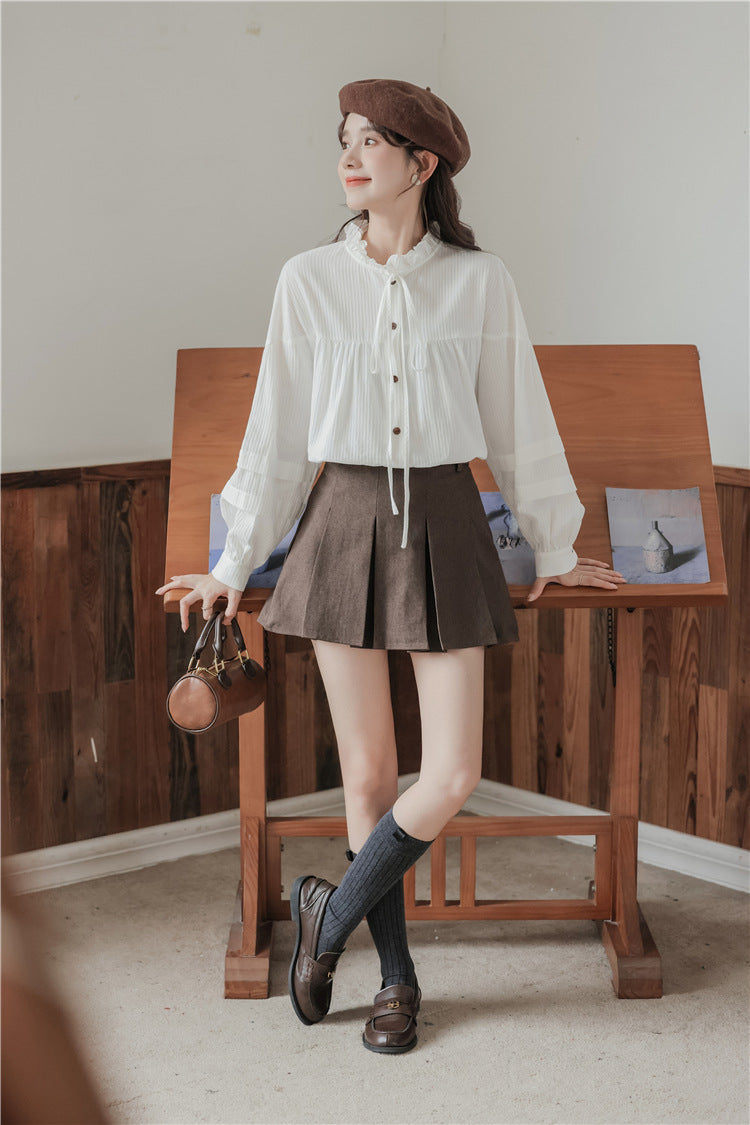 Whimsical White Button-Front Ruffle Collar Blouse