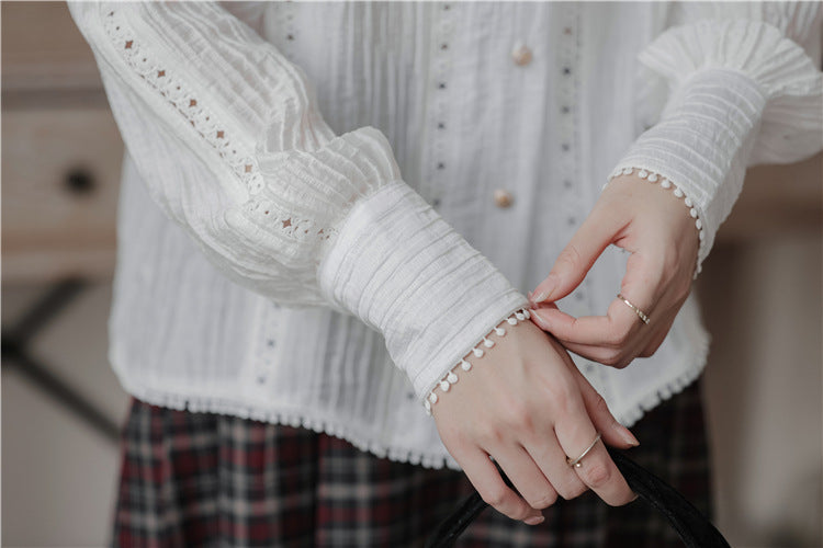 Elegant White Embroidered Pintuck Blouse