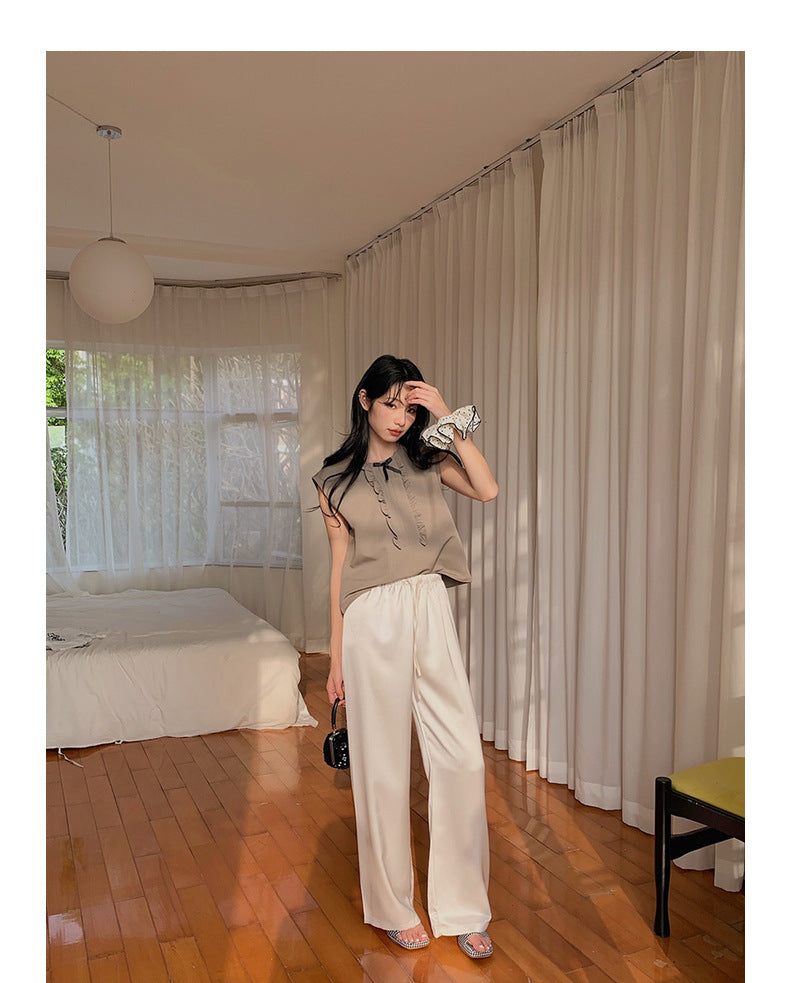 Straight-Leg Full-Length Pants in Satin - Masion Chérie