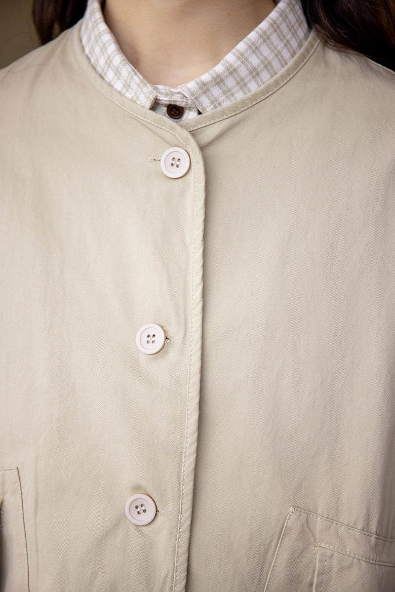 Urbane Beige Button-Down Utility Jacket