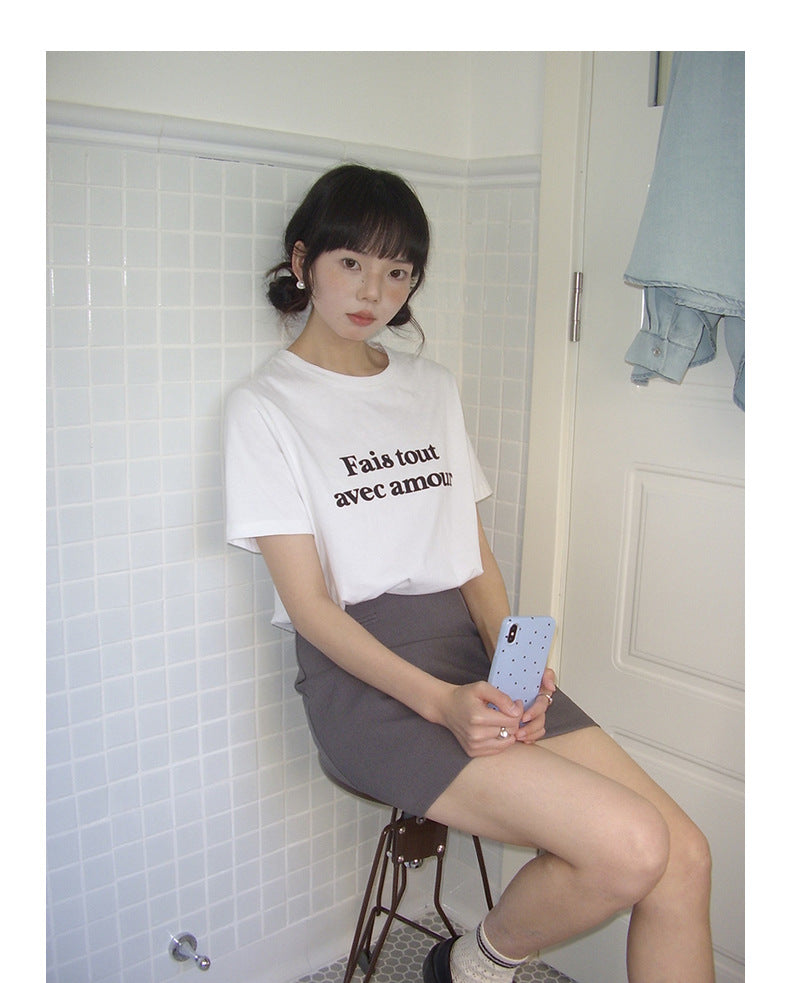 Short Sleeve Letter Print T-Shirt - Masion Chérie