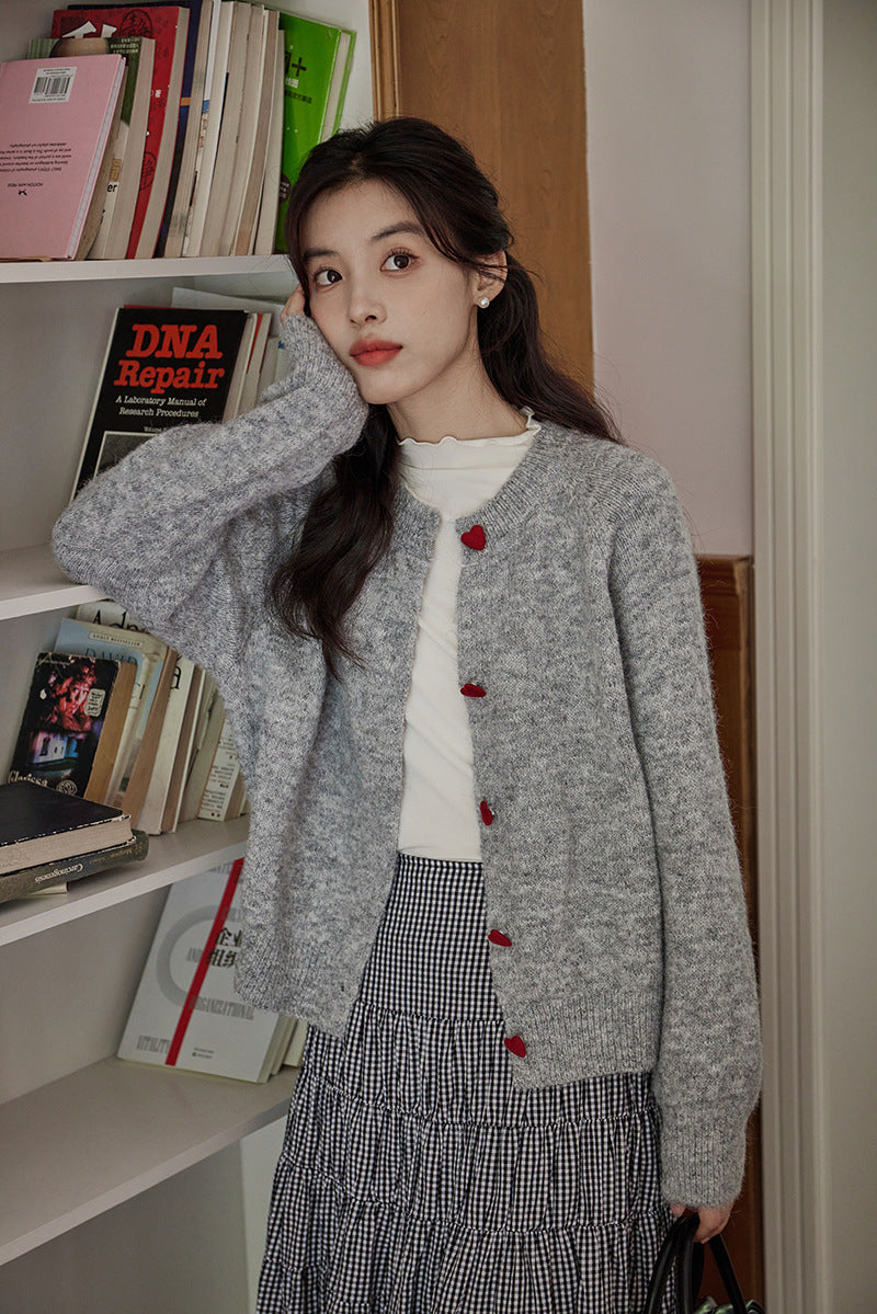 Cozy Heart Button Soft Knit Cardigan