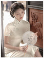 Elegant Embroidered Floral Cream Silk Cheongsam Dress - Masion Chérie